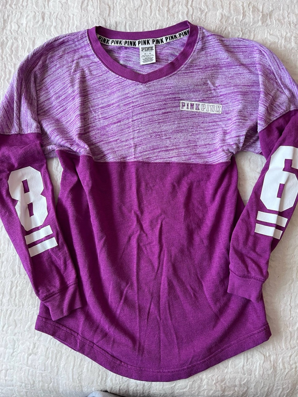 Victoria's Secret PINK Two-Tone Purple Colorblock Long Sleeve Tee